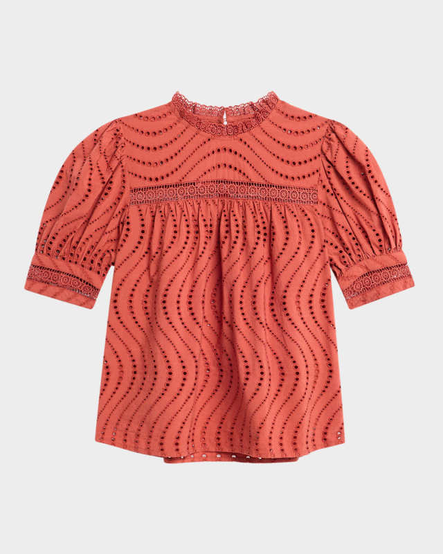 Liv Embroidered Short-Sleeve Cashmere Sweater